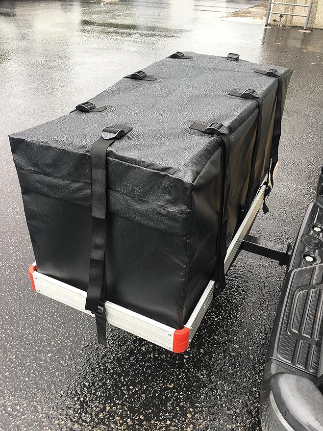 MaxxHaul 70209 Soft Shell Cargo Carrier Bag for Hitch Mount Cargo Rack - Heavy Duty and Water Resistant 47 inch 20 inch x 20 inch Black with Tie Down Straps