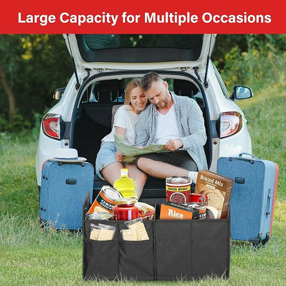 Simple Deluxe Car Trunk Organizer, 2 Compartments Collapsible Trunk Storage, Anti-slip Design, Made of Waterproof 600D Oxford Polyester, Suitable for SUV, Minivan, Truck, Standard Size, Black New
