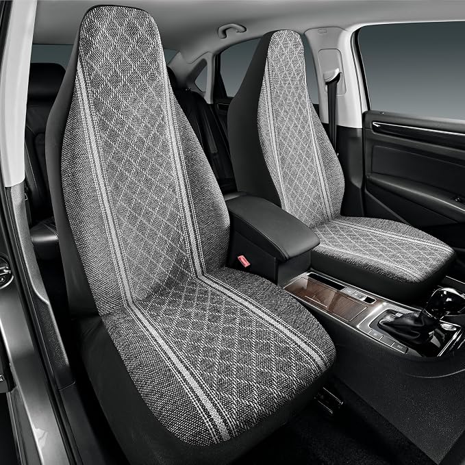 Road Comforts Baja Blanket Seat Covers Gray Diamond High Back Bucket Seat Covers - Jacquard Fabric, Airbag Compatible, Universal Fit for Cars, Trucks, SUVs, and Vans