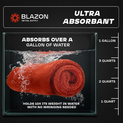 BLAZON Redline XL Car Drying Towel - Ultra Premium 1300 GSM Microfiber Drying Towel - Max Absorption, Streak-Free Finish, Super Soft Twisted Loop Design - Dries Full Vehicle - Extra Large 2 x 3 ft