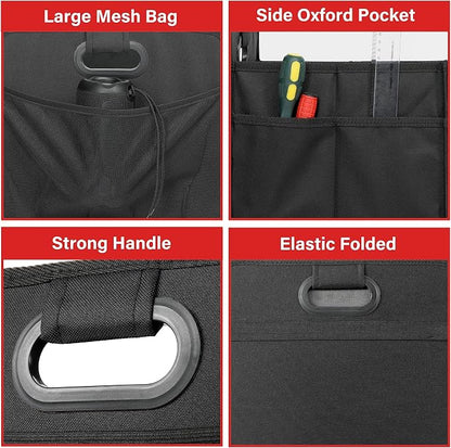 YSSOA Car Trunk Organizer, 2 Compartments Anti-slip 14" D x 22" W x 12" H Collapsible Trunk Storage, 600D Oxford Polyester Car Storage, Suitable for SUV, Minivan, Truck, Black