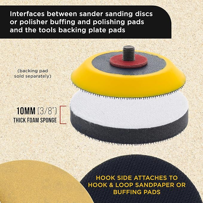 Dura-Gold Pro Series 3" x 10mm Soft Density Interface Pad, 3 Pack - Hook & Loop Foam Protection Cushion, Used Between Sander Sanding Discs, Polisher Polishing Pads & Backing Pads, Drill - Auto Detail