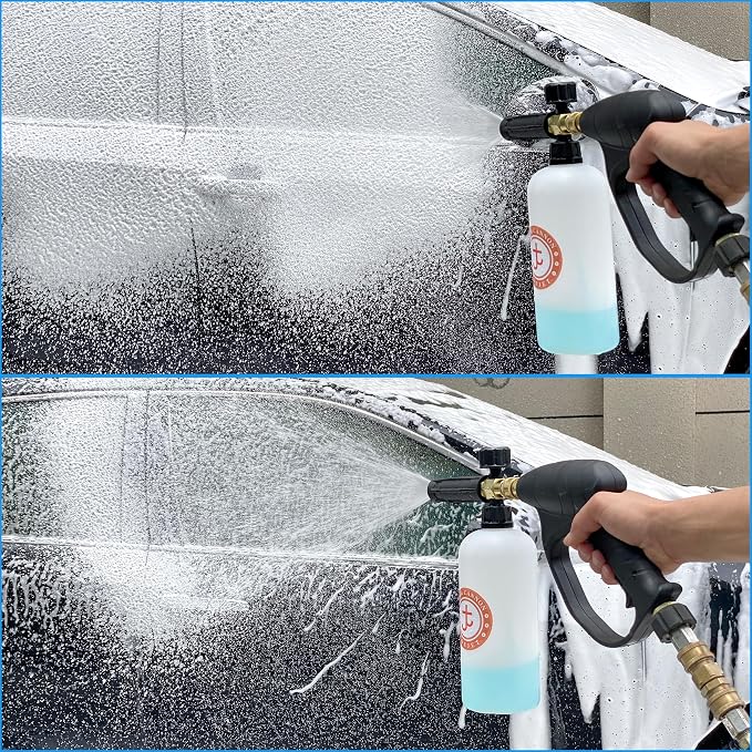 JOEJET Pressure Washer Gun with Foam Cannon, Car Wash Foam Gun with 1/4” Quick Connector, 5 Pressure Washer Nozzle Tips, 1 Liter