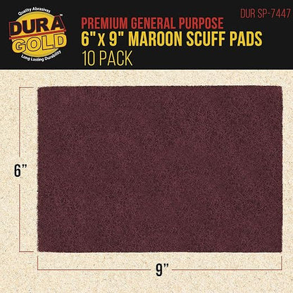 Dura-Gold Premium 6" x 9" Maroon General Purpose Scuff Pads, Box of 10 - Scuffing, Scouring, Sanding, Paint Primer Prep Adhesion Scratch - Surface Preparation Automotive Car Auto Body Woodworking Wood