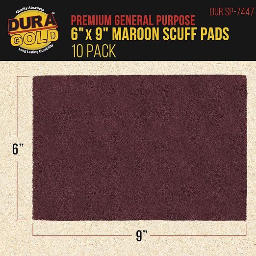 Dura-Gold Premium 6" x 9" Maroon General Purpose Scuff Pads, Box of 10 - Scuffing, Scouring, Sanding, Paint Primer Prep Adhesion Scratch - Surface Preparation Automotive Car Auto Body Woodworking Wood