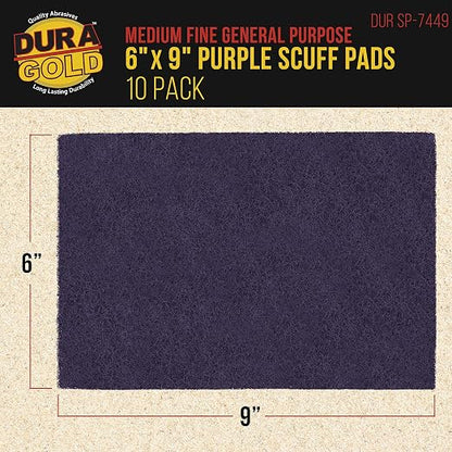 Dura-Gold Premium 6" x 9" Purple Medium Fine 600 Grit General Purpose Scuff Pads, Box of 10 - Scuffing, Scouring, Sanding, Cleaning, Blend Prep, Surface Adhesion Preparation - Automotive Auto Body