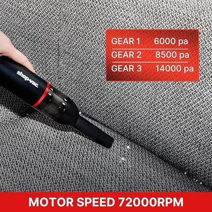 Shop-Vac 2-in-1 Car Vacuum & Air Duster, 14000Pa Blow/Suction Portable Cordless Vacuum, Mini Blower, Handheld & Lightweight with 6 Nozzles, Type-C Rechargeable for Auto/Home/Office