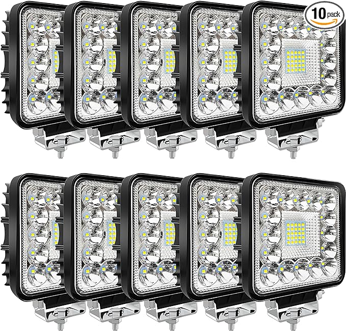 LED Tractor Work Lights, Off Road LED Pod Lights 4 Inch 240W 20000lm 12V 24V Cube Light Square for Service Tow Truck ATV UTV RV RZR Boat Pickup Golf Cart Snow Blower Zero Turn Lawn Mower, 10Pack