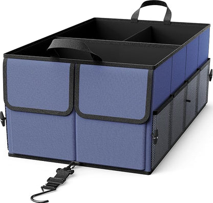 EPAuto Foldable Car Trunk Organizer for SUV, 3-Compartment with Removable Divider, Blue