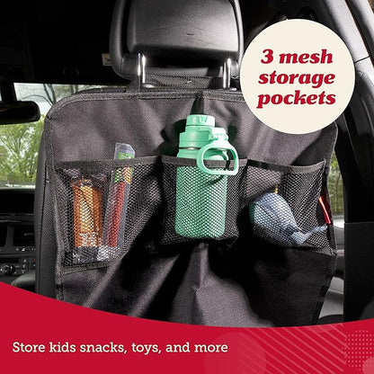 Lusso Gear Heavy Duty Kick Mats (2 Pk) - Back Seat Protector, Sag Proof, Waterproof, Car Back Seat Cover for Kids Who Make Big Messes, 3 Reinforced Storage Pockets, Premium Oxford Fabric (Red)