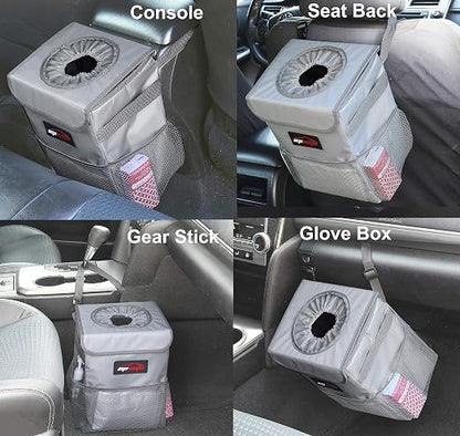EPAuto Waterproof Car Trash Can with Lid and Storage Pockets, 2.5 Gallon Leakproof, Gray