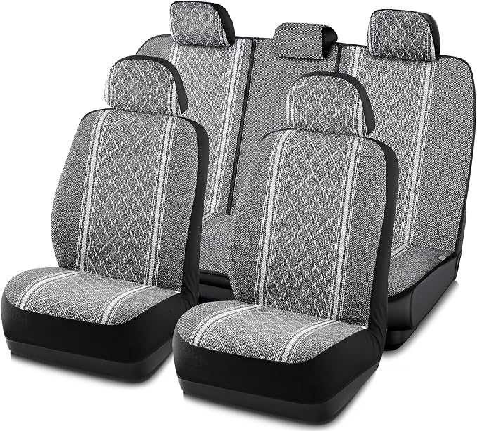Road Comforts Baja Blanket Seat Covers Gray Diamond Bucket Seat Covers Low Back Full Set - Jacquard Fabric, Airbag Compatible, Universal Fits for Most Cars, Truck, SUV, Vans