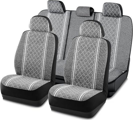 Road Comforts Baja Blanket Seat Covers Gray Diamond Bucket Seat Covers Low Back Full Set - Jacquard Fabric, Airbag Compatible, Universal Fits for Most Cars, Truck, SUV, Vans