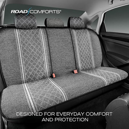 Road Comforts Baja Bench Seat Covers Grey Diamond Rear Blanket Seat Covers - Jacquard Fabric, Airbag Compatible, Universal Fits Car, Truck, SUV, and Vans