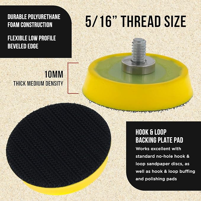 Dura-Gold Pro Series 2" Hook & Loop DA Backing Plate Pad, 2 Pack - Flexible Dual-Action Random Orbital Sander Polisher Pad, 5/16" Threads For Auto Woodworking Sandpaper Sanding Car Polishing Detailing