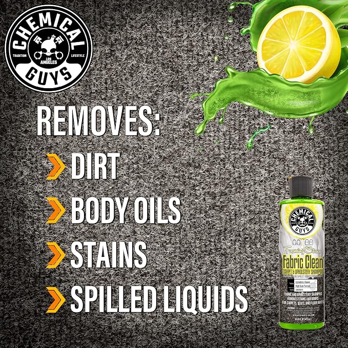 Chemical Guys Foaming Citrus Fabric Clean, Carpet and Upholstery Cleaner - Car Carpet Cleaner for Seats, and Floor Mats, Safe for Home, Office & More, Citrus Scent - 16 oz