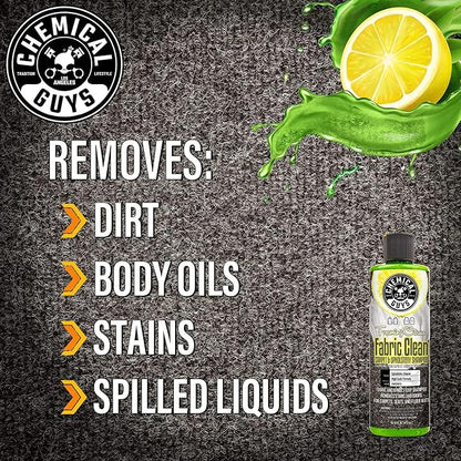 Chemical Guys Foaming Citrus Fabric Clean Drill Brush Kit - High Foaming Stain and Odor Remover, Upholstery, Floor Mat & Car Carpet Cleaner, Deep Cleans & Deodorizes, Citrus Scent - 16 fl oz