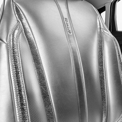 CAR PASS Ultra+ Nappa Leather Car Seat Covers Full Set Universal Cushioned, Soft Breathable Waterproof Anti-Slip Driver Seats and Backrest for SUV Pick-up Truck Sedan, 5 Seats Margiela Solid Silver