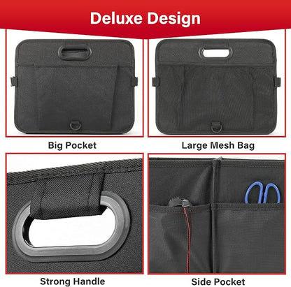 Simple Deluxe Car Trunk Organizer, Multi Compartments Collapsible Trunk Storage, Anti-slip, Waterproof 600D Oxford Polyester, with Adjustable Straps for SUV, Minivan, Truck, Large Size, Black