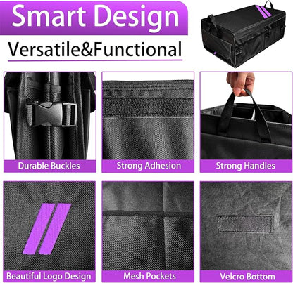 YOSRTER for Dodge Charger Durango Challenger Ram Car Trunk Organizer Collapsible Storage Box with Handle Foldable Lid Non Slip Bottom Sturdy Base Panel 2 Compartment Purple Trim