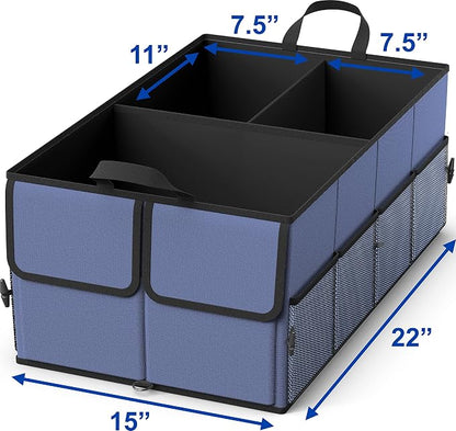 EPAuto Foldable Car Trunk Organizer for SUV, 3-Compartment with Removable Divider, Blue