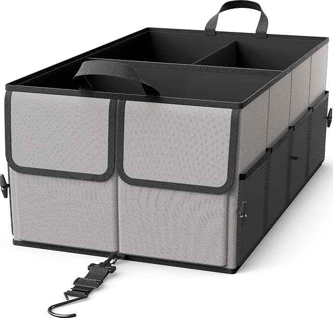 EPAuto Foldable Car Trunk Organizer for SUV, 3-Compartment with Removable Divider, Gray