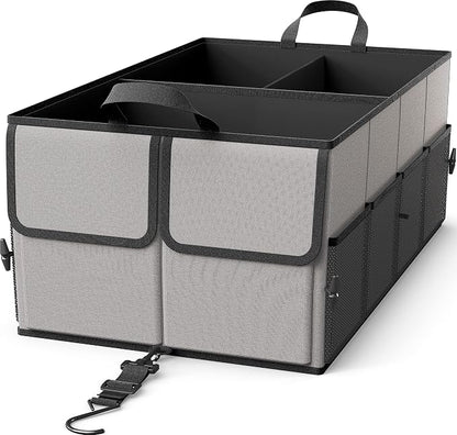 EPAuto Foldable Car Trunk Organizer for SUV, 3-Compartment with Removable Divider, Gray