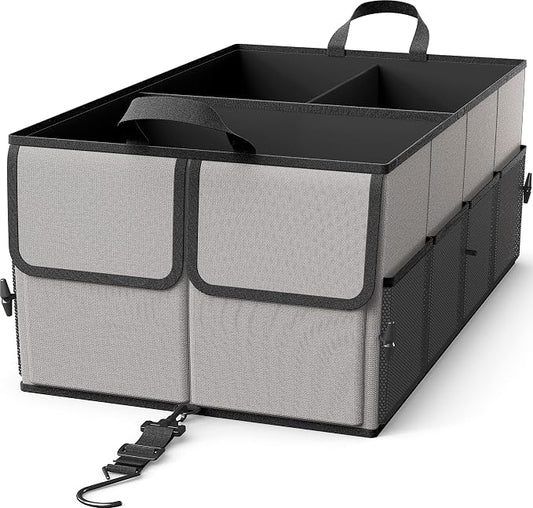 EPAuto Foldable Car Trunk Organizer for SUV, 3-Compartment with Removable Divider, Gray