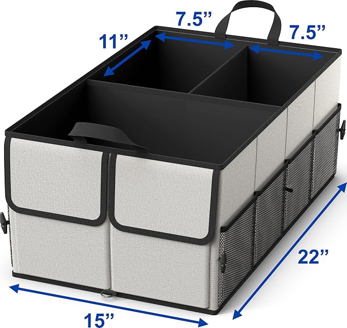 EPAuto Foldable Car Trunk Organizer for SUV, 3-Compartment with Removable Divider, Gray