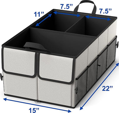 EPAuto Foldable Car Trunk Organizer for SUV, 3-Compartment with Removable Divider, Gray
