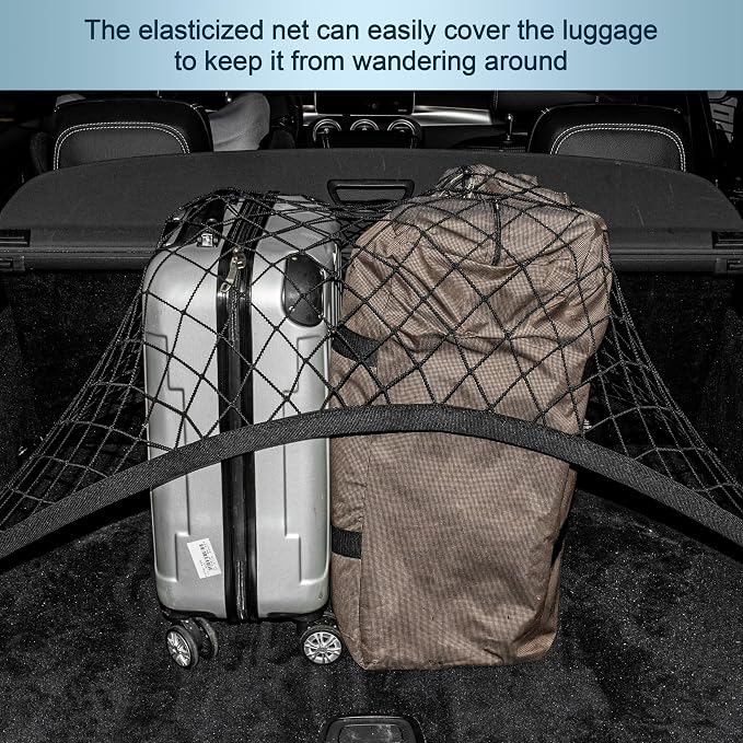 Elastic Cargo Net for SUV, Car Trunk Net Organizer with ABS Hook Storage Mesh Cargo Nets 27.5 x 19.6 inches for Truck Bed Tailgate Netting Accessories