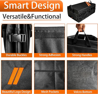 YOSRTER for Dodge Charger Durango Challenger Ram Car Trunk Organizer Collapsible Storage Box with Handle Foldable Lid Non Slip Bottom Sturdy Base Panel 2 Compartment Orange Trim
