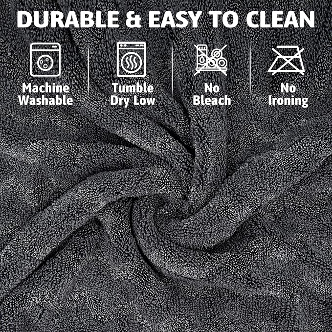 Greenfound 1000GSM Car Drying Towel 18"x24", Edgeless Double Twist Pile, Ultra Absorbent Microfiber Towel, Scratch-Free Lint-Free Streak-Free for Auto Detailing & Car Wash – Check Silver&Grey
