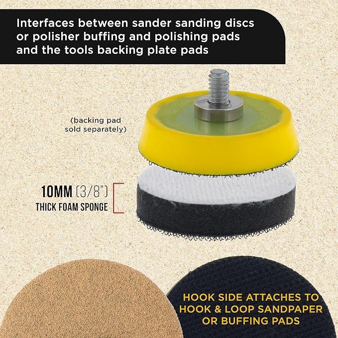Dura-Gold Pro Series 2" x 10mm Soft Density Interface Pad, 3 Pack - Hook & Loop Foam Protection Cushion, Used Between Sander Sanding Discs, Polisher Polishing Pads & Backing Pads, Drill - Auto Detail