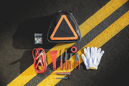ONIVA - a Picnic Time Brand Roadside Emergency Car Kit, Auto Vehicle Safety Road Side Assistance with Jumper Cables and Car Tool Kit, (Black with Orange Accents)