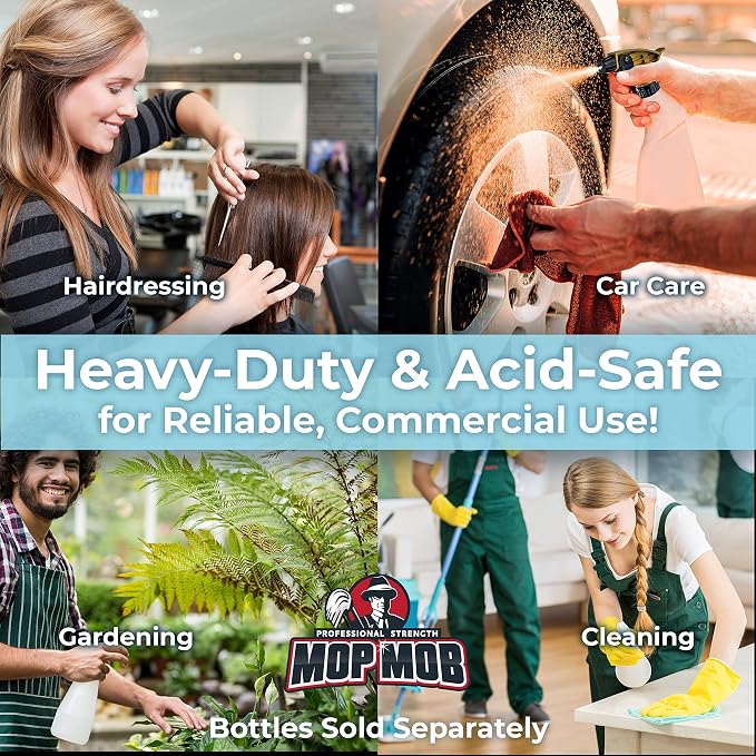 Leak-Free Acid Resistant Spray Head 4 Pack by Durable Industrial Sprayer for Acid-Based Wheel Cleaner Used in Auto/Car Detailing. Heavy Duty Low-Fatigue Trigger and Nozzle with 9 1/4 Dip Tube