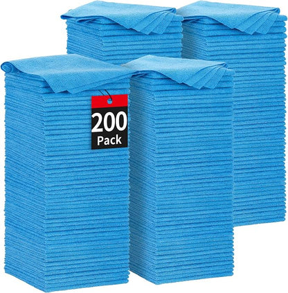 Microfiber Cleaning Cloth, 200 Pack Blue Cleaning Rags Microfiber Towel Bulk Absorbent Lint-Free Wash Cloths, All-Purpose Towels for Cars, Shop, Automotive, Garage, Home & Kitchen