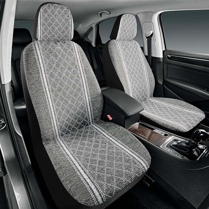 Road Comforts Baja Blanket Seat Covers Gray Diamond Bucket Seat Covers Low Back - Jacquard Fabric, Airbag Compatible, Universal Fit for Cars, Trucks, SUVs, and Vans