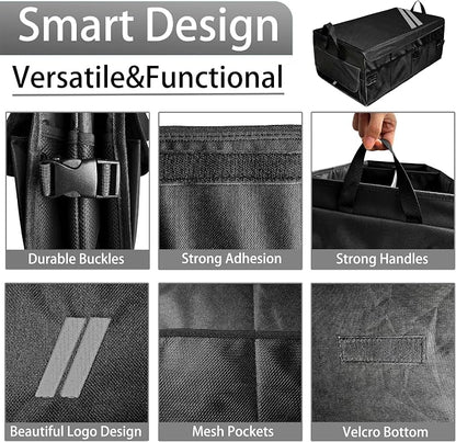 YOSRTER for Dodge Charger Durango Challenger Ram Car Trunk Organizer Collapsible Storage Box with Handle Foldable Lid Non Slip Bottom Sturdy Base Panel for Dodge Accessories, 2 Compartment (Gray Trim)