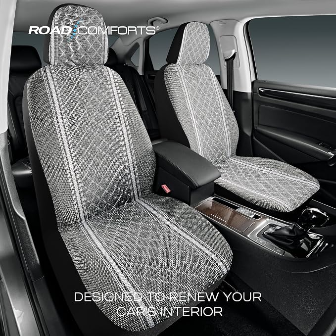 Road Comforts Baja Blanket Seat Covers Gray Diamond Bucket Seat Covers Low Back - Jacquard Fabric, Airbag Compatible, Universal Fit for Cars, Trucks, SUVs, and Vans