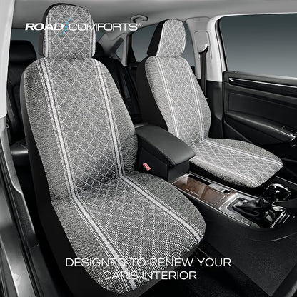 Road Comforts Baja Blanket Seat Covers Gray Diamond Bucket Seat Covers Low Back - Jacquard Fabric, Airbag Compatible, Universal Fit for Cars, Trucks, SUVs, and Vans