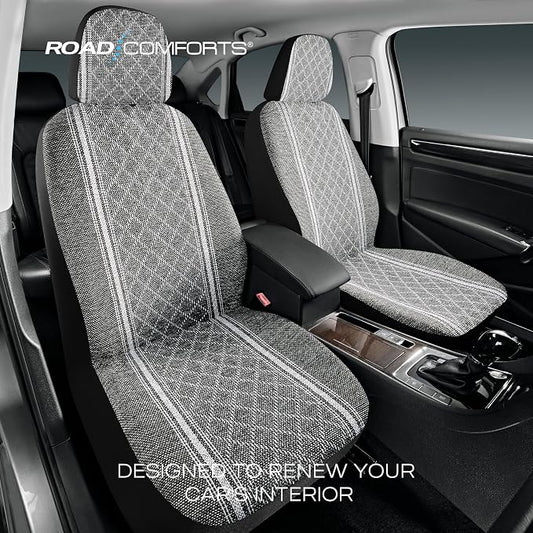Road Comforts Baja Blanket Seat Covers Gray Diamond Bucket Seat Covers Low Back - Jacquard Fabric, Airbag Compatible, Universal Fit for Cars, Trucks, SUVs, and Vans