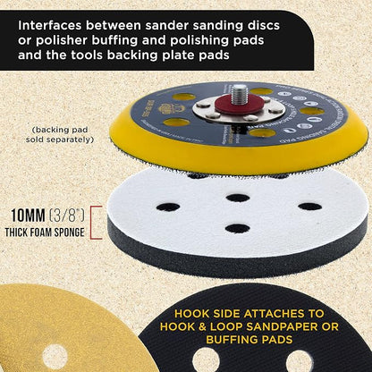 Dura-Gold Pro Series 5" x 10mm Soft Density Sanding Interface Pad, 5 Hole Pattern Dustless, 2 Pack - Hook & Loop Foam Cushion, Used with Vacuum Sander Discs, Polisher Polishing Pads & Backing Pads