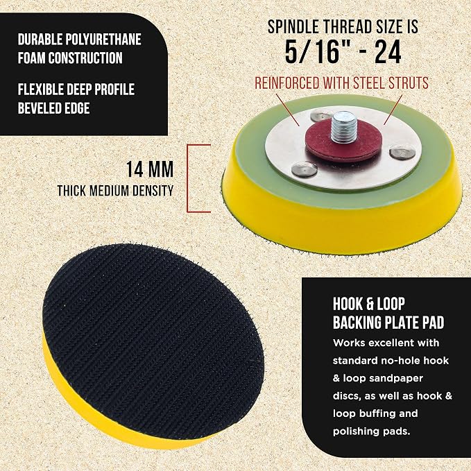 Dura-Gold Pro Series 3" Hook & Loop DA Backing Plate Pad, 2 Pack - Flexible 14mm Thick Dual-Action Random Orbital Sander Polisher Pad, 5/16", Auto Woodworking Sandpaper Sanding Car Polishing Detailing