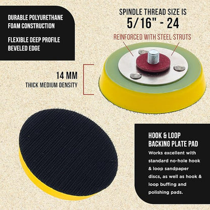 Dura-Gold Pro Series 3" Hook & Loop DA Backing Plate Pad, 2 Pack - Flexible 14mm Thick Dual-Action Random Orbital Sander Polisher Pad, 5/16", Auto Woodworking Sandpaper Sanding Car Polishing Detailing