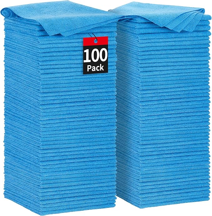 Shop Towels, 100 Pack Microfiber Towels for Cars, Microfiber Cleaning Cloths, Bulk Multipurpose Lint-Free Cleaning Rag for Mechanic Automotive Garage Office, 11.5"*11.5" Blue