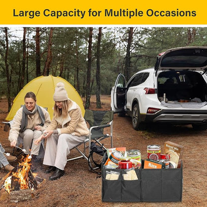 YSSOA Trunk Organizer for Car/SUV/Truck, Collapsible 2 Compartment Automotive Storage Box, 600D Waterproof Oxford Polyester 50L Travel Accessories, Anti-slip & Leak-proof, Black New