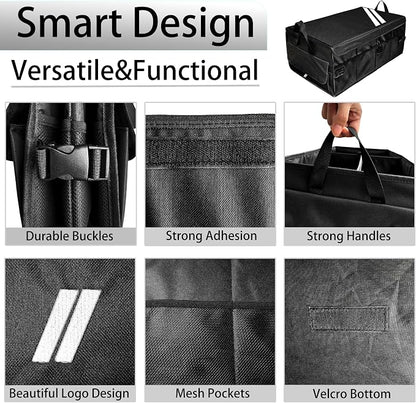 YOSRTER for Dodge Charger Durango Challenger Ram Car Trunk Organizer Collapsible Storage Box with Handle Foldable Lid Non Slip Bottom Sturdy Base Panel 2 Compartment White Trim
